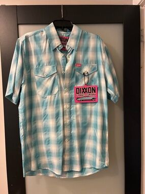 DIXXON Aqua and White Plaid Short-Sleeve Button-Up Shirt